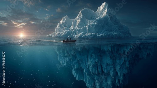Dramatic Iceberg Floating in Ocean Water with Visible Underwater Portion