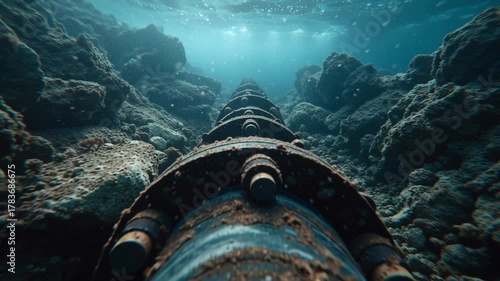 Underwater Pipe Inspection Stock Video in Turquoise Ocean