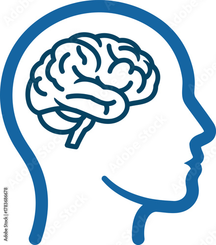Human brain inside head silhouette representing intelligence memory health
