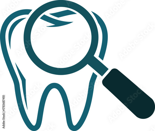 Tooth cavity check with magnifying glass for dental health concept