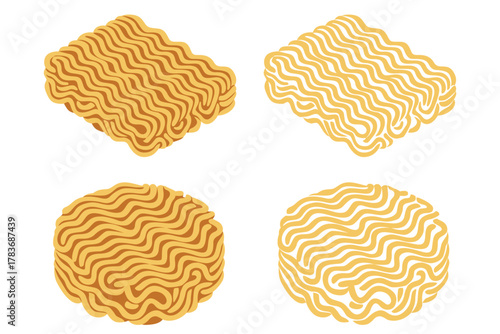 instant noodles cube isolated on white background, illustration ramen cubes or noodle for clip art, instant noodle rectangular block for fast food,	