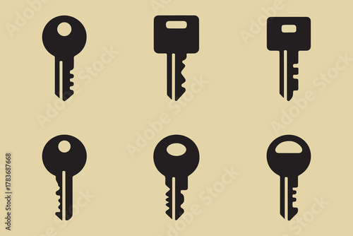 Six distinct black key icons representing security access solution