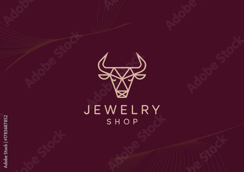 A sophisticated logo design for a jewelry shop featuring a geometric bull graphic, symbolizing strength and luxury, designed for an upscale market.