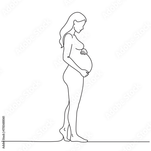 Continuous line Pregnant woman International mother's day Simple hand drawn illustration.Editable line