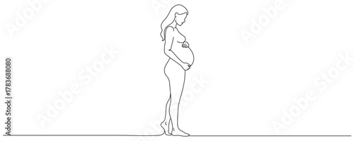 Continuous line Pregnant woman International mother's day Simple hand drawn illustration.Editable line