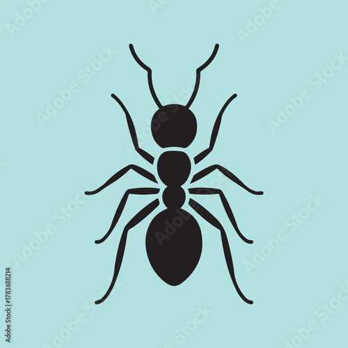 Black ant insect silhouette graphic icon design on light blue background
