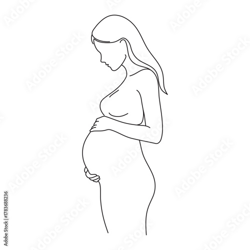 Continuous line Pregnant woman International mother's day Simple hand drawn illustration.Editable line