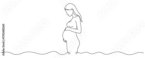 Continuous line Pregnant woman International mother's day Simple hand drawn illustration.Editable line