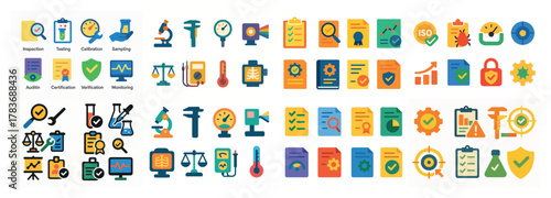 Colorful quality control icons set in flat design