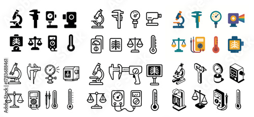 Scientific instruments and tools icons collection