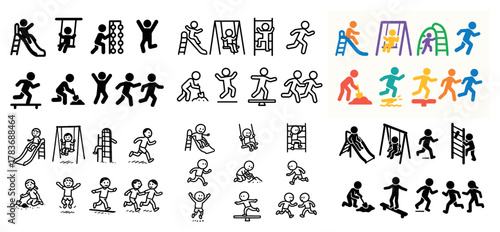 Playground icons: children playing on swings and slides