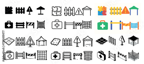Playground and safety icons in various styles