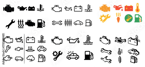 Automotive warning and maintenance icon collection