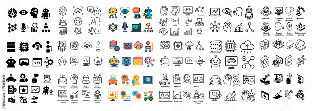 Obraz premium Variety of technology icons in different styles