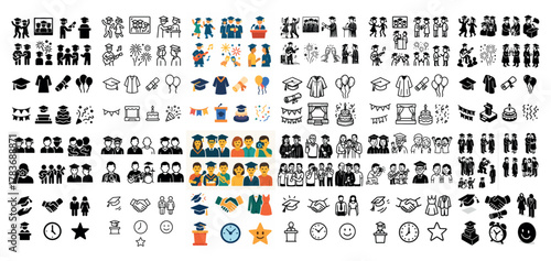 Graduation icons set featuring diverse celebrations