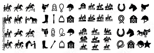 Equestrian icons collection for horse riding enthusiasts