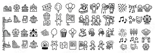Amusement park icons and activities collection