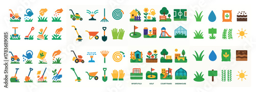 Colorful garden and lawn care icons collection