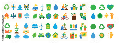 Eco-friendly icons set for sustainability themes
