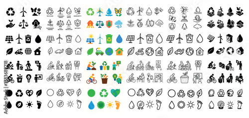 Diverse environmental sustainability icons collection