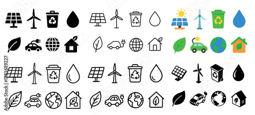 Eco icons collection: sustainability and recycling symbols