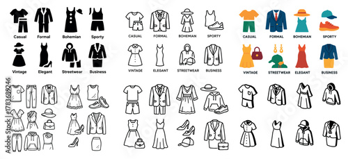 Outfit style icons: casual, formal, bohemian, sporty