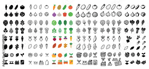 Variety of vegetable icons in different styles
