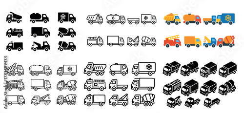 Colorful and monochrome truck icons collection