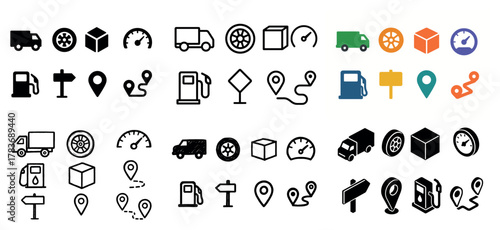 Diverse transportation and navigation icons set
