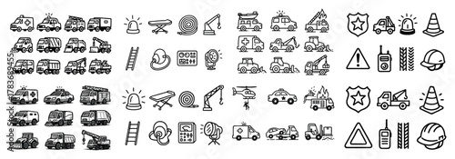 Emergency vehicle and equipment icons collection