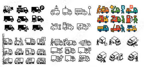Variety of truck and van icons in different styles