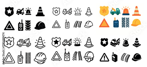 Construction and safety icon set for roadwork