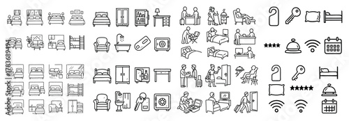 Hotel amenities and services icons collection