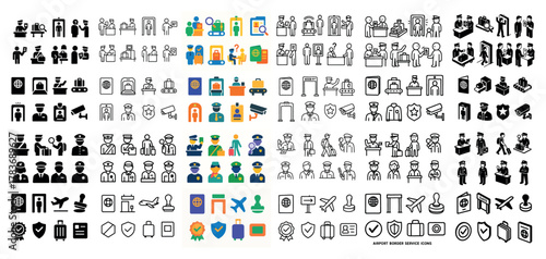 Airport border service icons collection