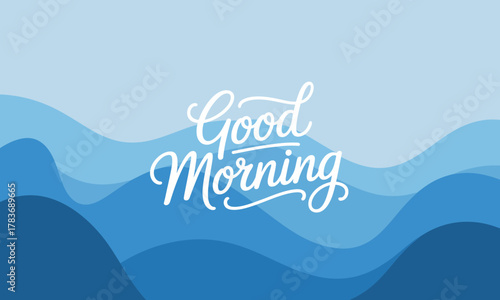 This calming background displays smooth blue waves layered intricately with the cheerful greeting 'Good Morning,' perfect for starting the day with positivity and energy.