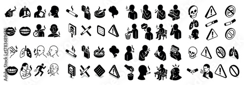 Black and white no smoking and health hazard icons