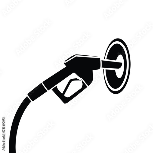 Black and white illustration of a fuel nozzle filling a car tank