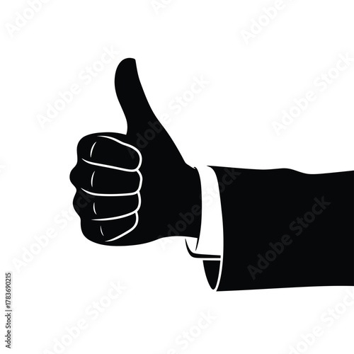 Black silhouette of a hand in a suit giving a thumbs up