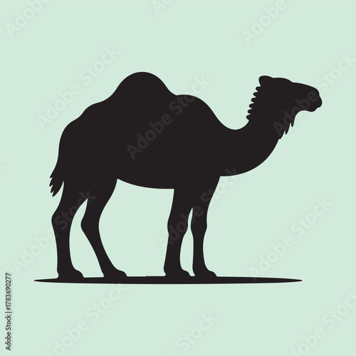 Dromedary camel silhouette standing side view, minimalist icon