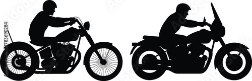 Motorcycle silhouette, chopper and cruiser, biker riding, helmet safety, touring bike, classic design, black shadow, road adventure, motorbike posture, vintage style, freedom ride