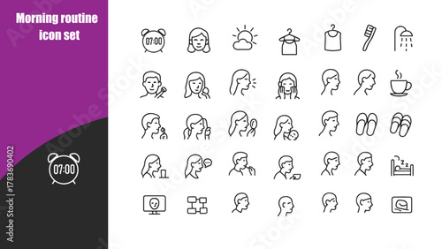 Morning routine icon set