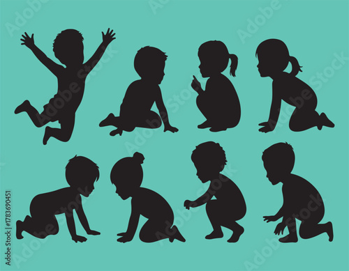 Baby and toddler silhouettes illustrating child development stages
