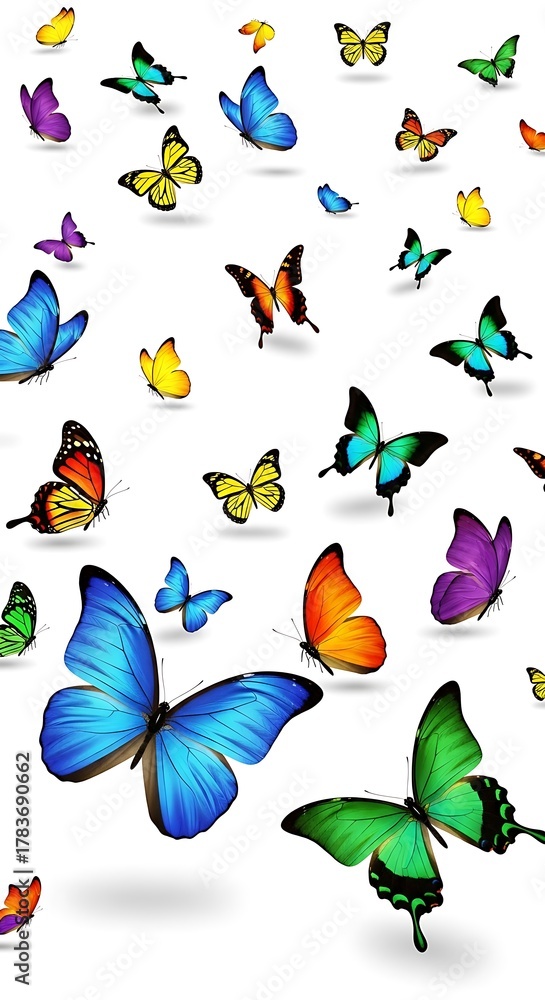 Fototapeta premium Fluttering Symphony - A Kaleidoscope of Butterflies in Flight.