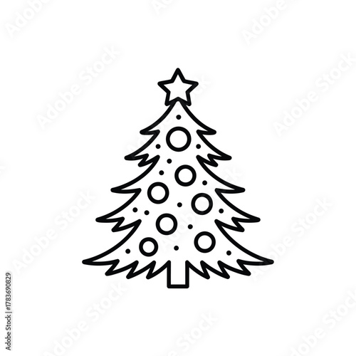 Simple outline christmas tree with ornaments and star
