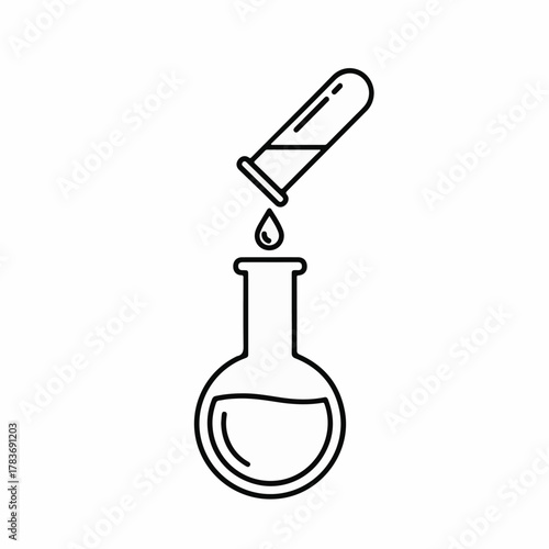 Laboratory Flask with Dropper Icon – Science Experiment, Chemistry Research, Medical Lab Vector Illustration