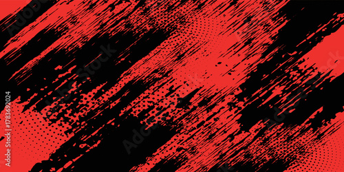 Black and Red Grunge Brush Art Background with Halftone Effect