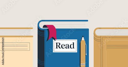 An artistic representation of a bookshelf featuring a highlighted book titled 'Read', promoting the joy of reading and the importance of literature in personal development.