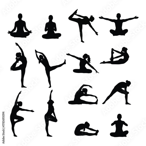 Yoga silhouette poses set