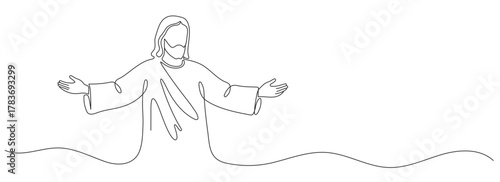 Jesus Christ Continuous one line drawing. Vector illustration. Editable line.