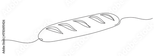 Bread one line drawing, One continuous line drawing of long loaf